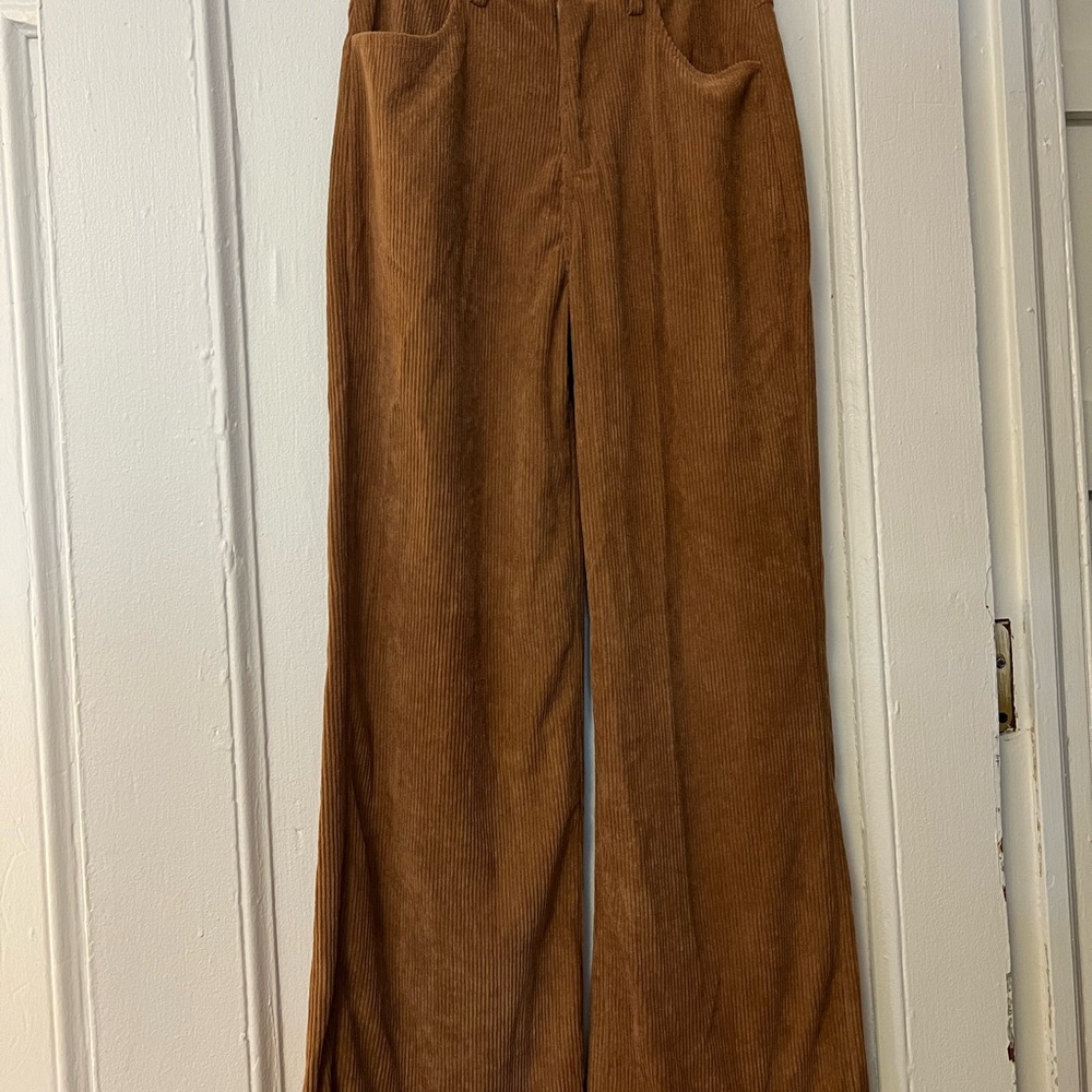 Brown Corduroy-Style Wide-Leg Pants, Soft Flowy, Never Worn